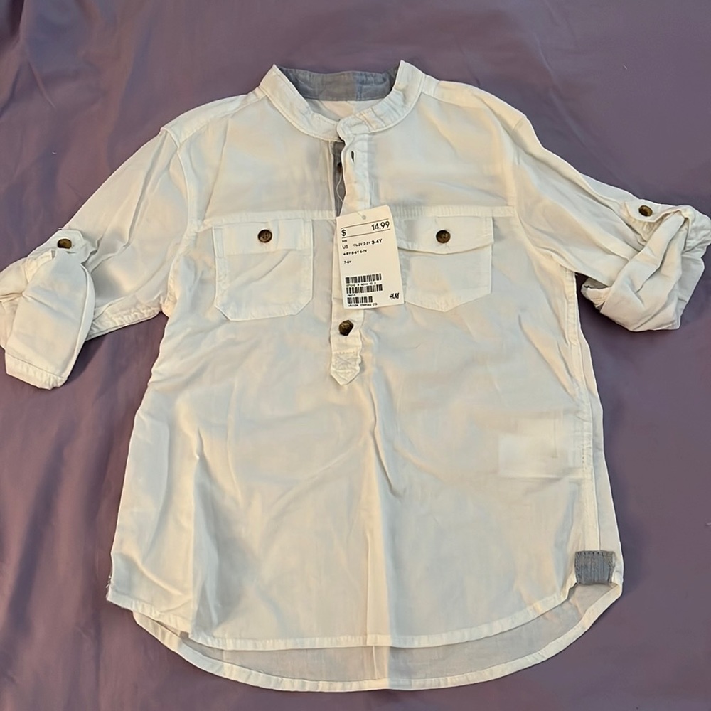 H&M white button down long/short sleeve shirt